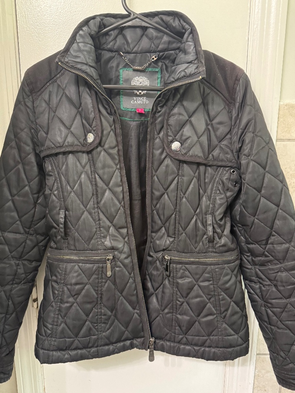 Vince Camuto Black Quilted Jacket with Suede Shoulders